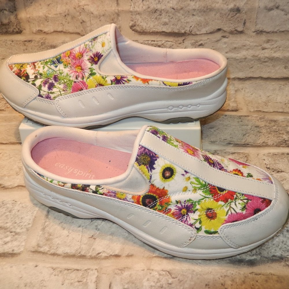 Easy Spirit TRAVETIME Mule Clogs Floral and White Womens size 10